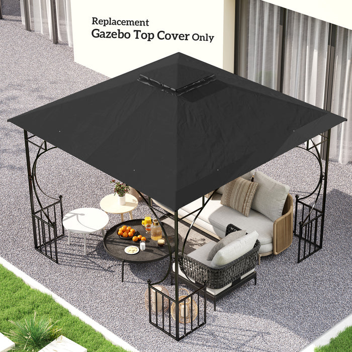 Black 3x3m Replacement Gazebo Canopy Double Tier Roof for Garden and Patio by Outsunny