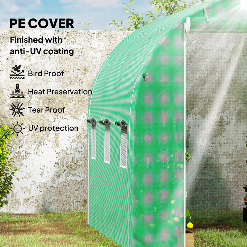 Large Steel Frame Polytunnel Greenhouse With Roll Up Door For Garden Growing Green AOSOM