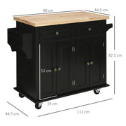 Black Rolling Kitchen Island Trolley with Rubber Wood Top and Storage by HOMCOM