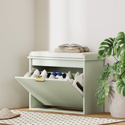 Green Upholstered Shoe Storage Bench with Padded Seat for Hallway or Bedroom