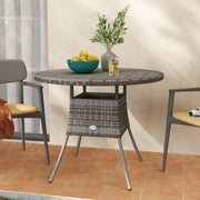 Grey 90cm Four Seater Round Rattan Dining Table With Wood Effect Finish by Outsunny