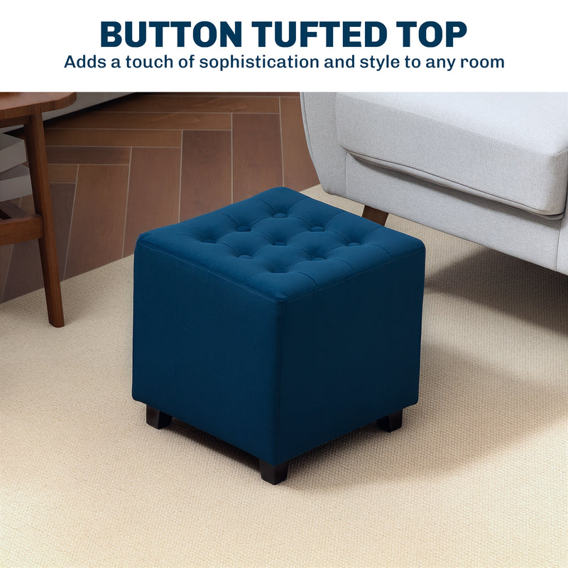 Blue Velvet Feel Square Ottoman Footstool with Padded Seat by HOMCOM