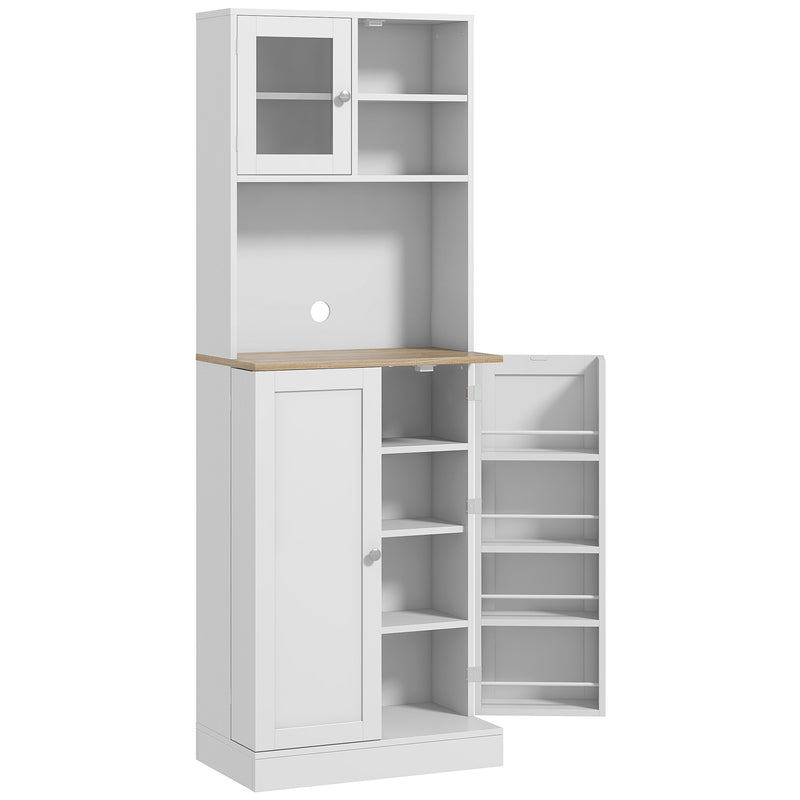 White Kitchen Pantry Cabinet with Microwave Shelf & Adjustable Shelves 60 × 35 × 169cm Homcom