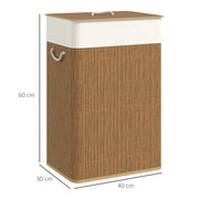 Brown Bamboo Laundry Basket with Lid and 72L Removable Liner for Bedroom or Bathroom