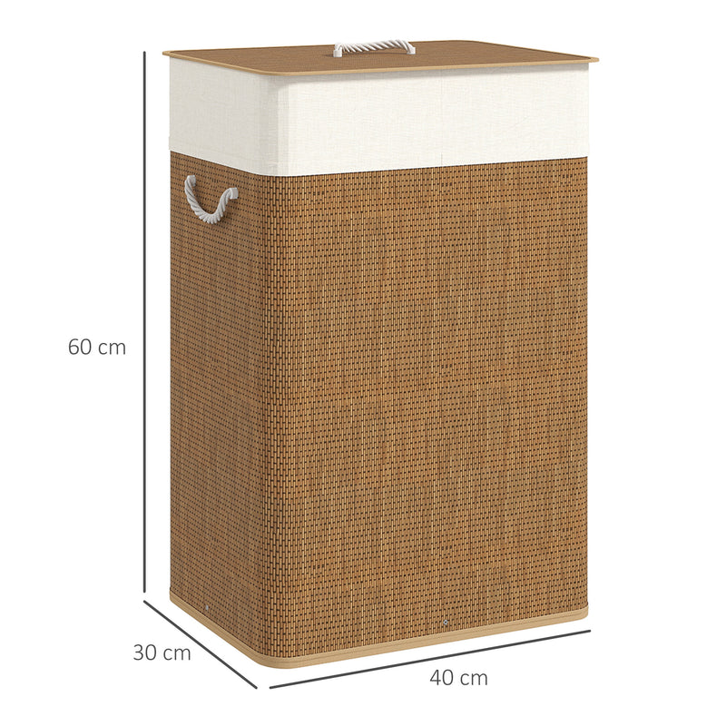 Brown Bamboo Laundry Basket with Lid and 72L Removable Liner for Bedroom or Bathroom