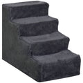 Dark Grey Four Step Dog Stairs With Washable Cover For Small Pets To Reach High Beds AOSOM