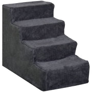 Dark Grey Four Step Dog Stairs With Washable Cover For Small Pets To Reach High Beds AOSOM