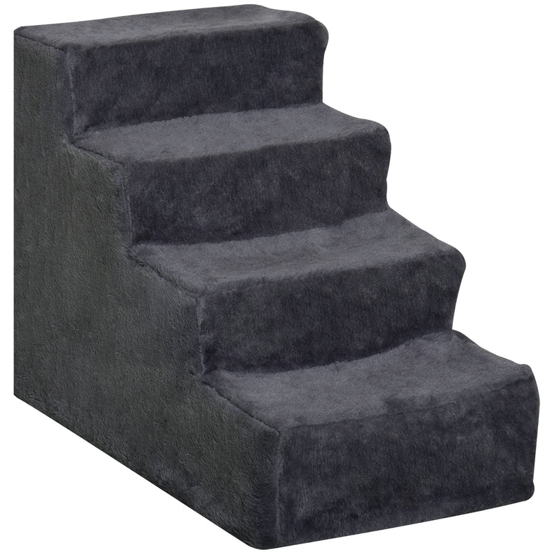 Dark Grey Four Step Dog Stairs With Washable Cover For Small Pets To Reach High Beds AOSOM