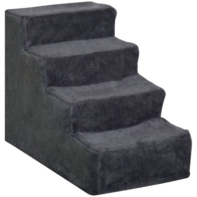 Dark Grey Four Step Dog Stairs With Washable Cover For Small Pets To Reach High Beds AOSOM