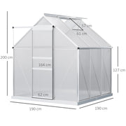 Compact Walk In Polycarbonate Greenhouse 190 x 190cm for All-Season Growing by Outsunny