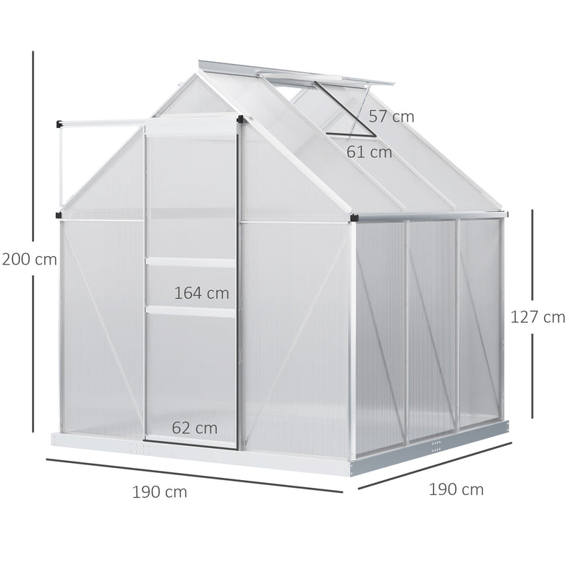 Compact Walk In Polycarbonate Greenhouse 190 x 190cm for All-Season Growing by Outsunny