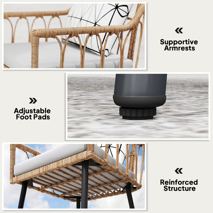 Light Brown 5 Piece Rattan Patio Dining Set with Cushions and Glass Table by Outsunny