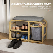 Bamboo Shoe Rack Bench with Padded Seat Natural Wood Finish by HOMCOM