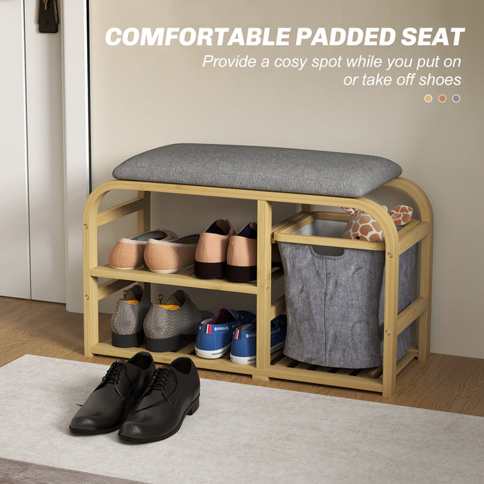 Bamboo Shoe Rack Bench with Padded Seat Natural Wood Finish by HOMCOM