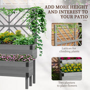 2 Tier Wooden Raised Garden Planter With Trellis For Vegetables Herbs And Flowers Grey Outsunny