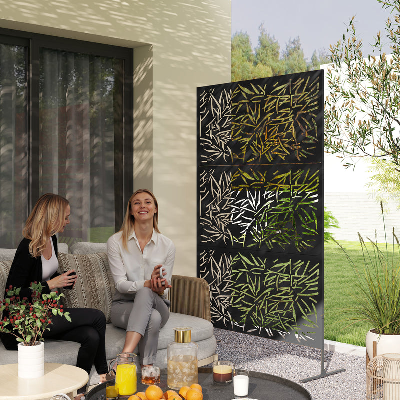 Black Metal Garden Privacy Screen Freestanding 6.5FT Bamboo Design by Outsunny