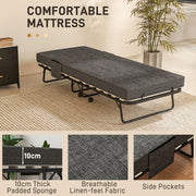 Single Folding Bed with Steel Frame and Wheels Black and Grey by HOMCOM