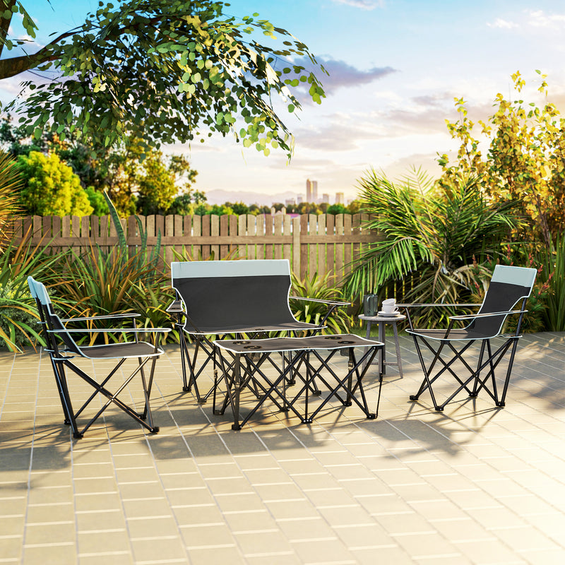 Foldable Outdoor Table and Chairs Set for 4 with Cup Holders and Carry Bag Grey