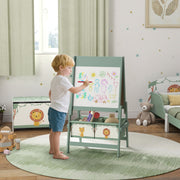 Double Sided Kids Art Easel With Paper Roll And Storage Boxes For Ages 3 to 8, Green