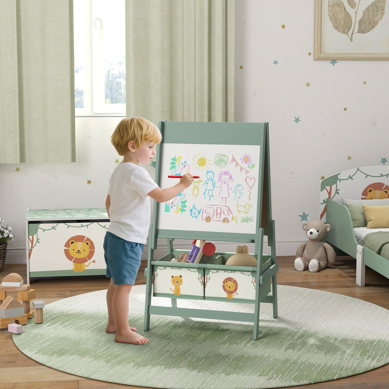 Double Sided Kids Art Easel With Paper Roll And Storage Boxes For Ages 3 to 8, Green