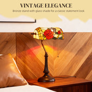 Tiffany Style Table Lamp with Rose and Butterfly Design Ideal for Bedside Use Multi Colour