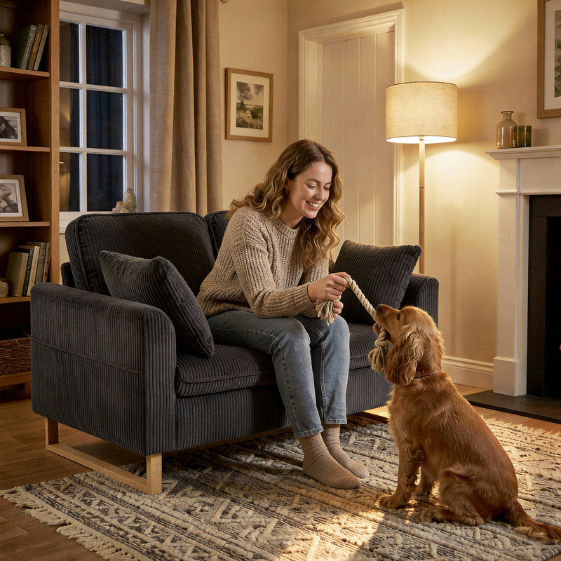 2 Seater Sofa for Everyday Relaxation with Thick Cushions and Soft Corduroy Dark Grey