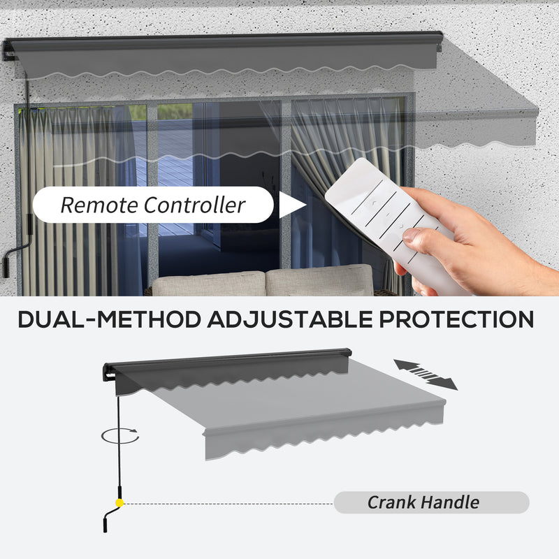 Dark Grey 2.5 x 3.5m Electric Patio Awning With Remote Control And Aluminium Frame