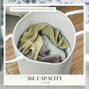 36L Cotton Rope Laundry Basket With Handles Ideal For Bedroom Or Bathroom, Cream White