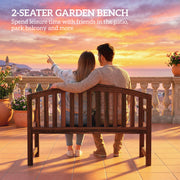 Wooden Garden Bench for Two with Curved Back and Armrests for Outdoor Comfort Carbonised Finish Outsunny