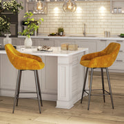 Set of 2 Velvet Bar Stools with Padded Seats Ideal for Kitchen or Home Bar, Brown