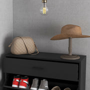 Slim Shoe Storage Cabinet for 12 Pairs with Three Drawers Ideal for Hallways Black