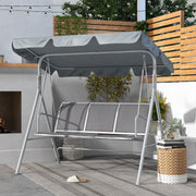 Light Grey 3 Seater Metal Garden Swing Chair With Canopy For Patio Relaxation Outsunny