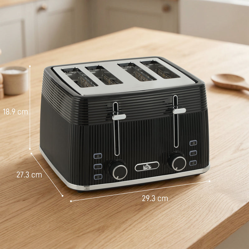4 Slice Toaster with Dual Controls for Fast Family Breakfasts Black Silver Tone Homcom