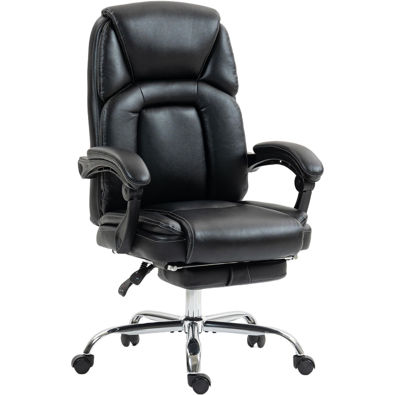 Reclining Faux Leather Office Chair With Footrest For All Day Comfort Black