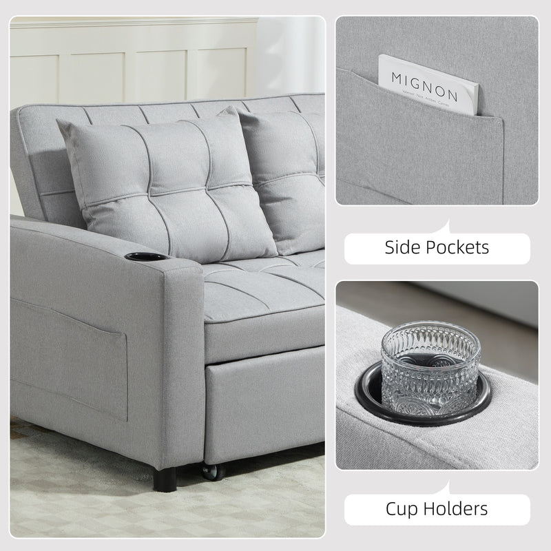 Light Grey Two Seater Pull Out Sofa Bed Compact and Stylish by HOMCOM