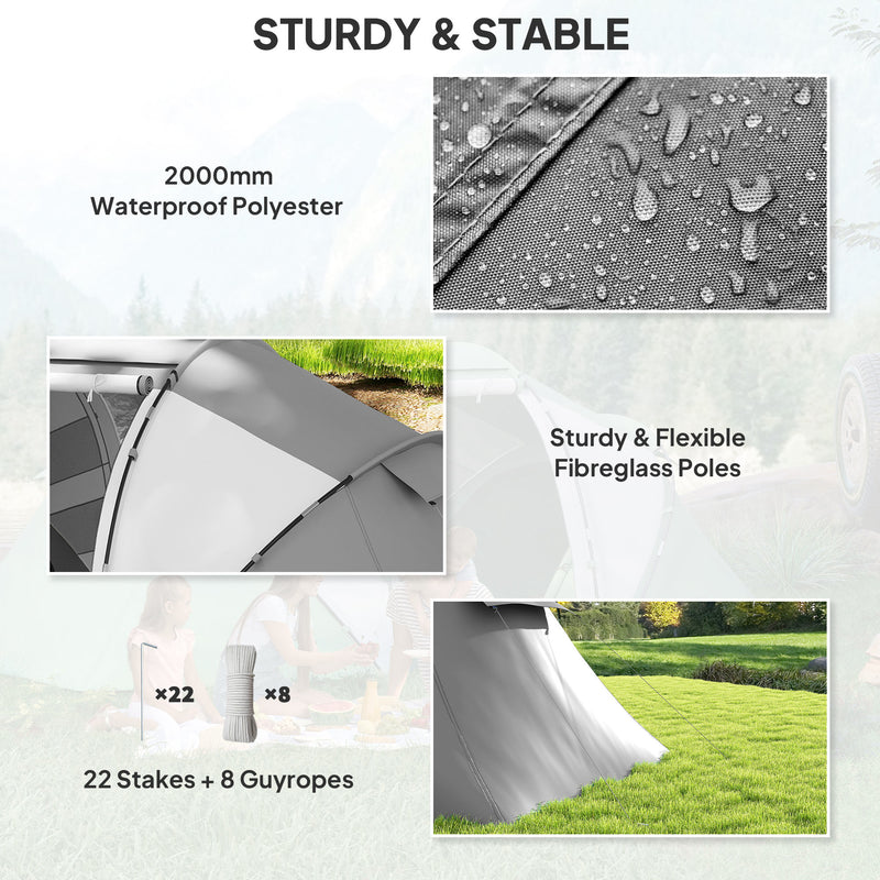 Tunnel Tent with Two Bedrooms and Living Area for 4 to 6 People Charcoal Grey White