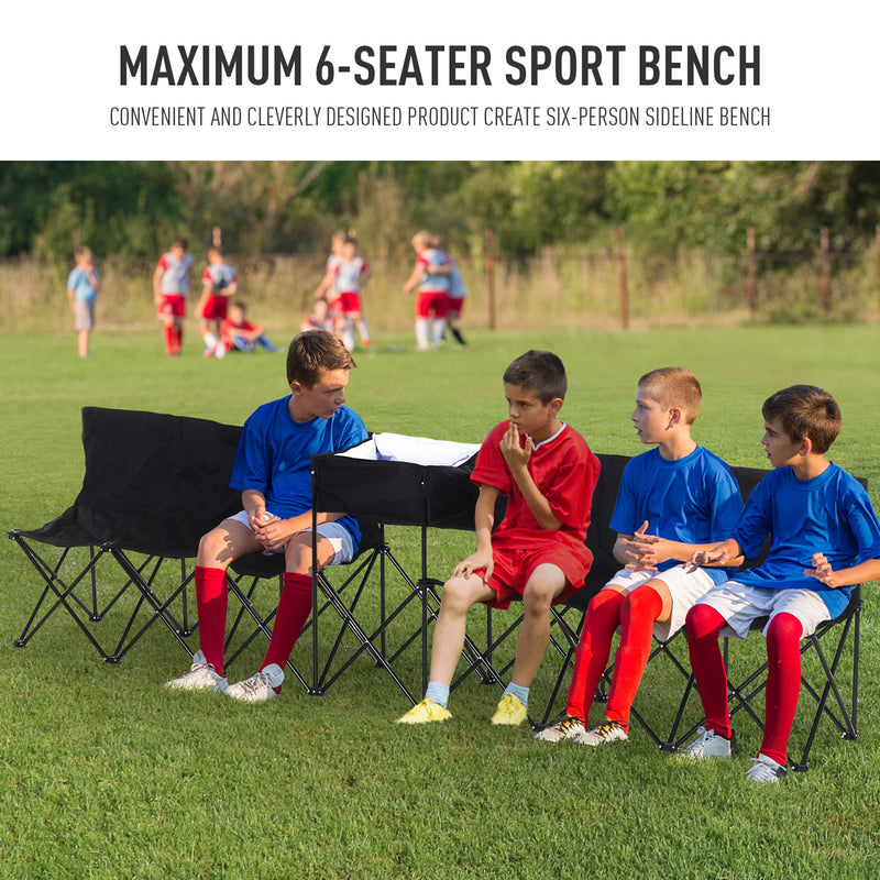 Folding 6 Seater Outdoor Bench With Cooler Bag For Easy Group Seating Black