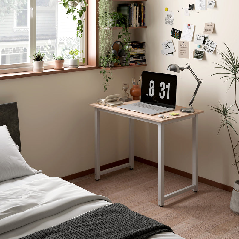 White Computer Desk 100cm Home Office Writing Table with Metal Frame by HOMCOM