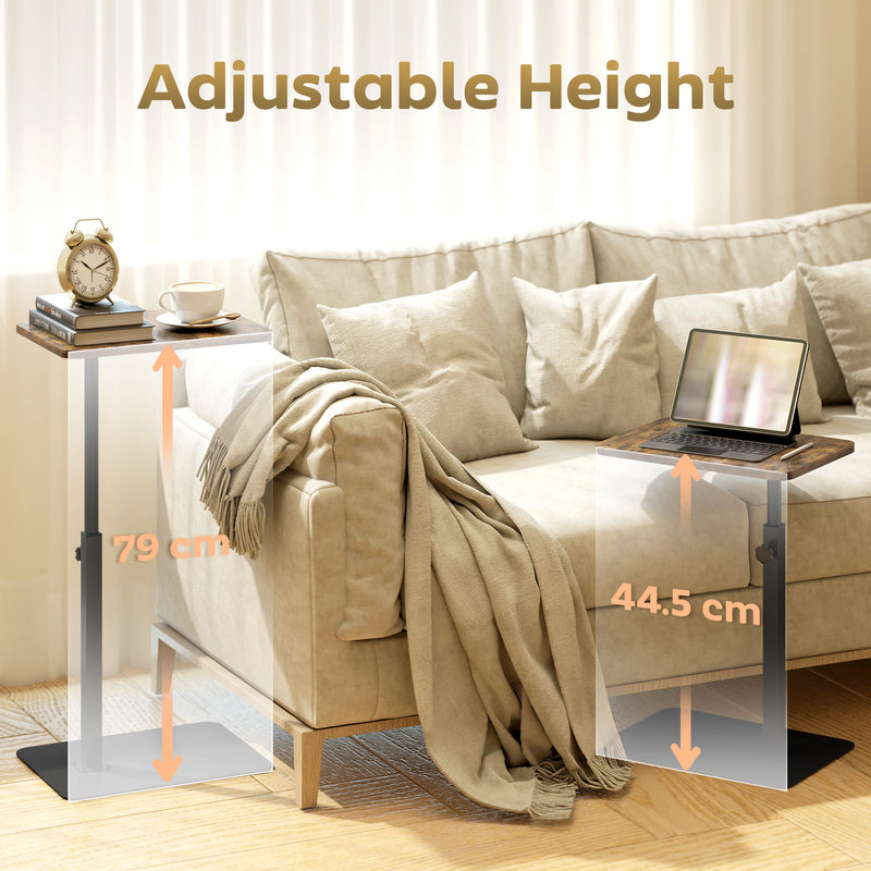 Adjustable C Shaped Side Table for Sofa or Bed with Space Saving Design Rustic Brown