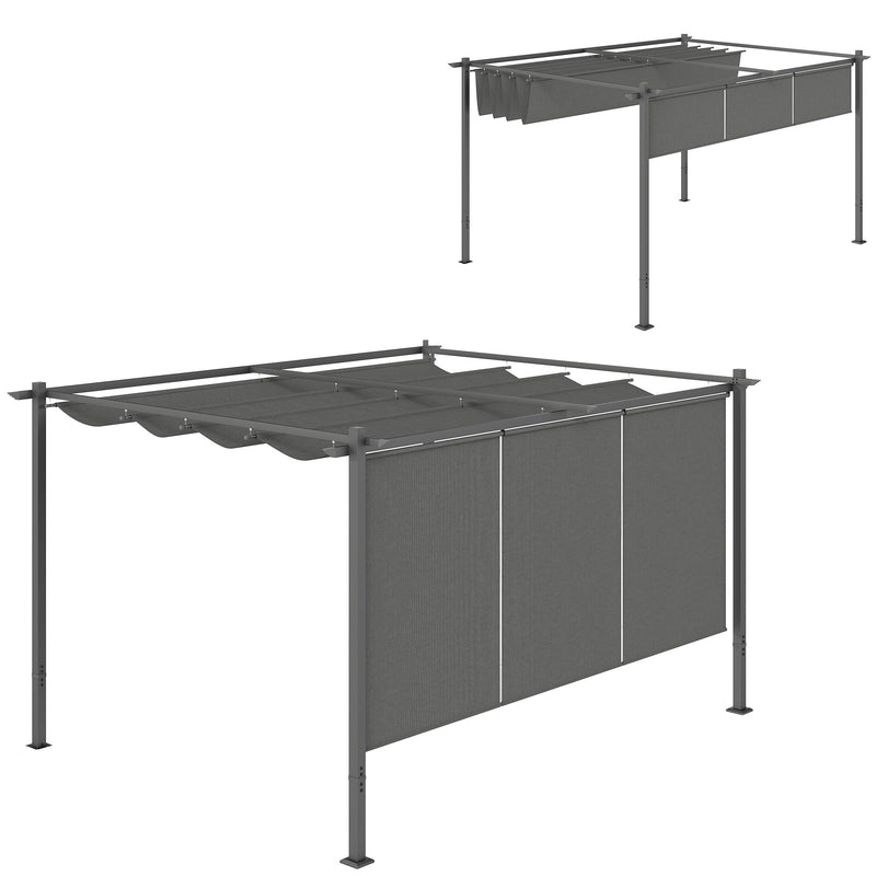 Grey 3 x 4m Metal Pergola with Retractable Canopy and UPF30+ Roller Shade by Outsunny