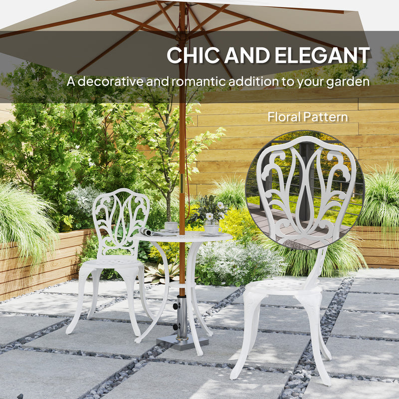 3 Piece White Cast Aluminium Garden Bistro Set With Umbrella Hole by Outsunny