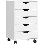 White 5 Drawer Mobile Filing Cabinet with Wheels for Office Storage by Outsunny AOSOM