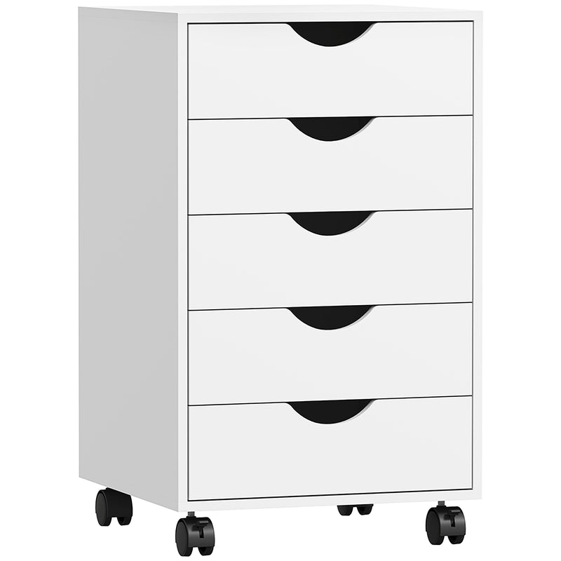 White 5 Drawer Mobile Filing Cabinet with Wheels for Office Storage by Outsunny AOSOM