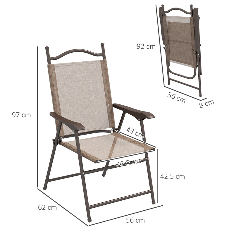 Set of 2 Folding Garden Chairs with Breathable Mesh Seats in Mixed Brown by Outsunny