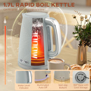 Grey Modern Kettle and Toaster Set for Fast Breakfast Preparation Dual Function Design
