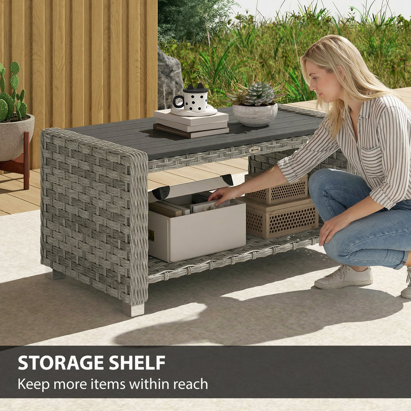 Rattan Coffee Table with Two-Tier Storage for Garden or Conservatory Grey