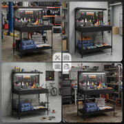 Workbench with Storage, LED Light and Power Outlets for Garage or Workshop Black AOSOM