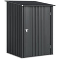 Dark grey Outsunny lean-to steel garden shed, closed door, studio shot