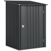 Dark grey Outsunny lean-to steel garden shed, closed door, studio shot