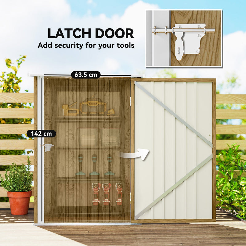 Close-up of the latch door with 63.5cm width and 142cm height callouts and hardware detail